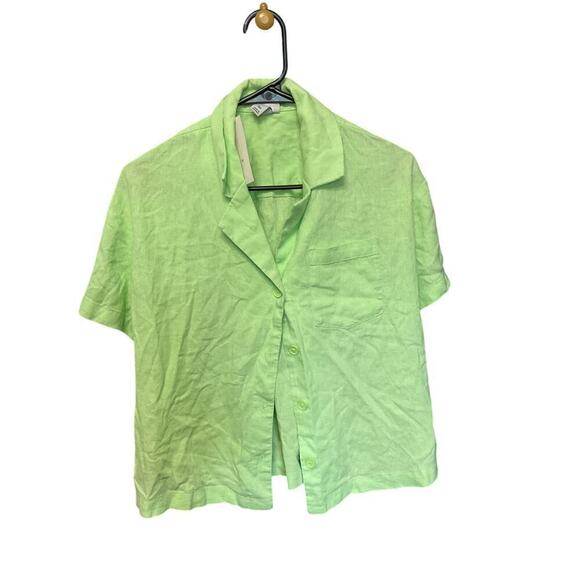 A New Day Women's Linen Short Sleeve Button Down Camp Shirt Green - Picture 2 of 3